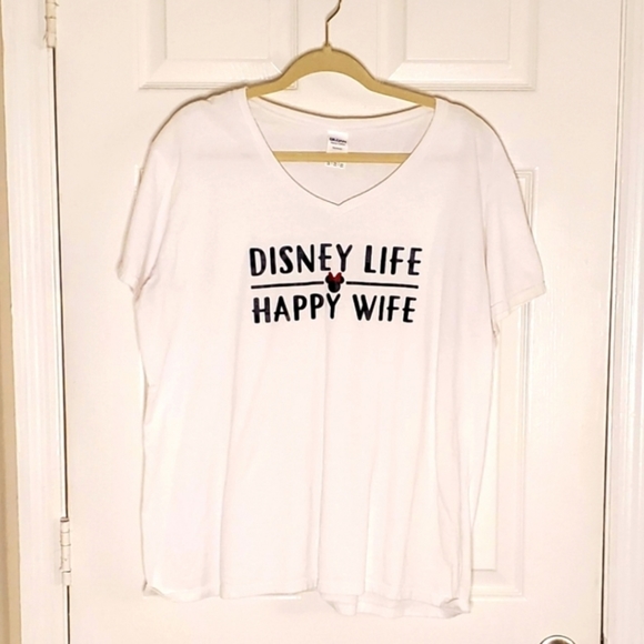 White Disney Life V-Neck Tee Plus Size 2X - Picture 2 of 6